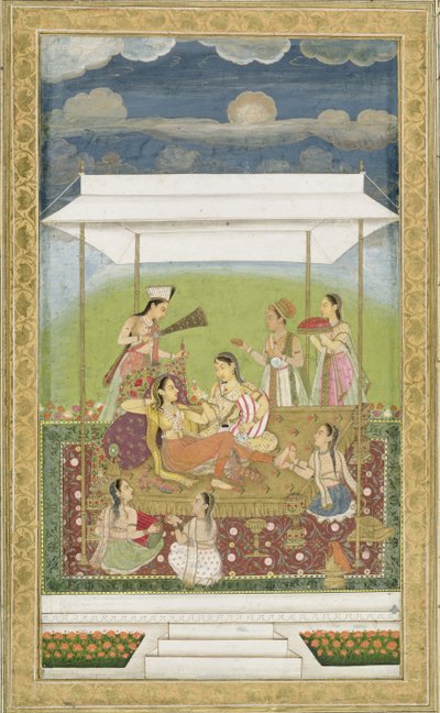 Signore che ascoltano musica in un giardino, dal Piccolo Album Clive da Mughal School